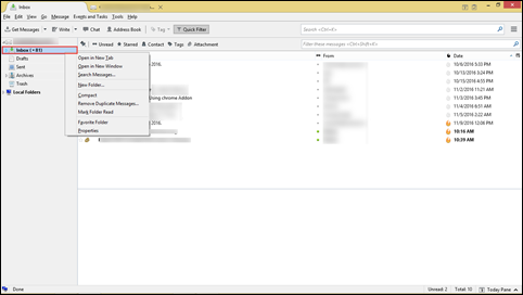 Right Click on Inbox Folder