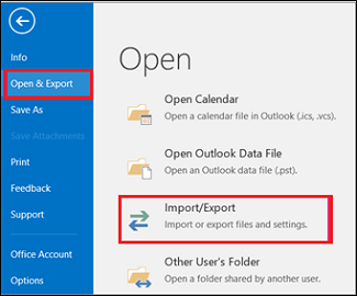 outlook open & export