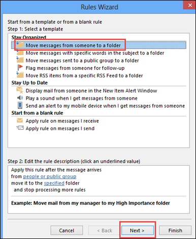 Move All Email Messages Specific Folder 2016, 2013, 2010