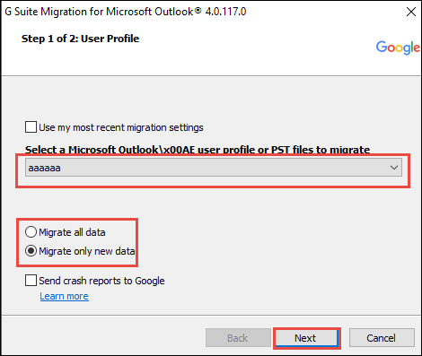 Select Outlook PST file