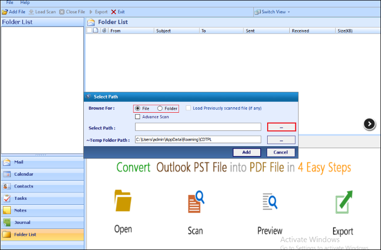 Add File option to Save Microsoft Outlook Emails to PDF File