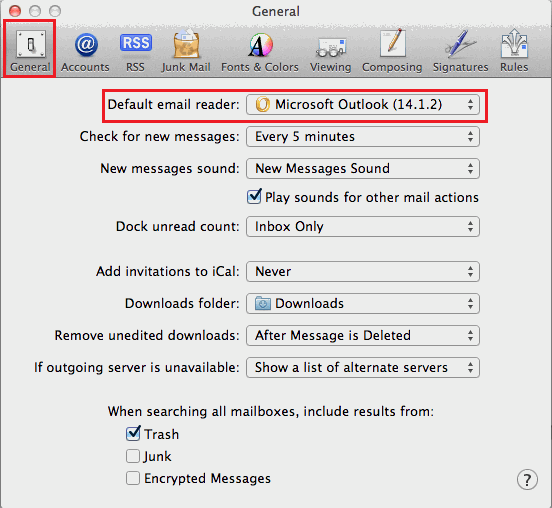 set Outlook as default email client in Mac OS X
