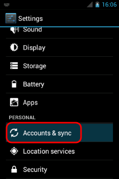 select Accounts & sync Option