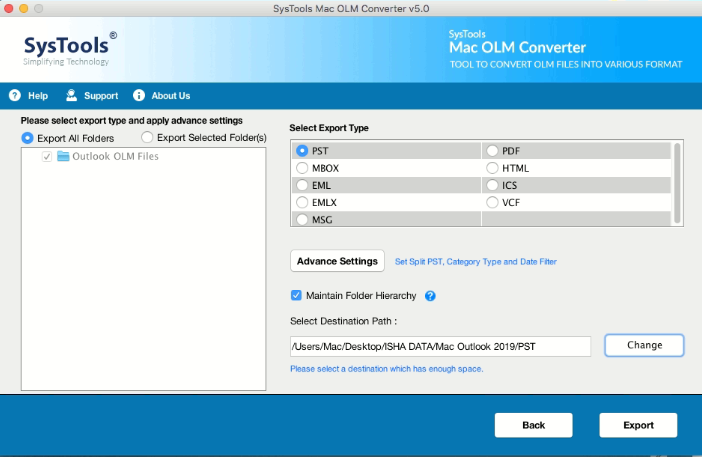 select PST format