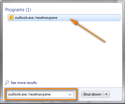 outlook.exe /resetnavpane