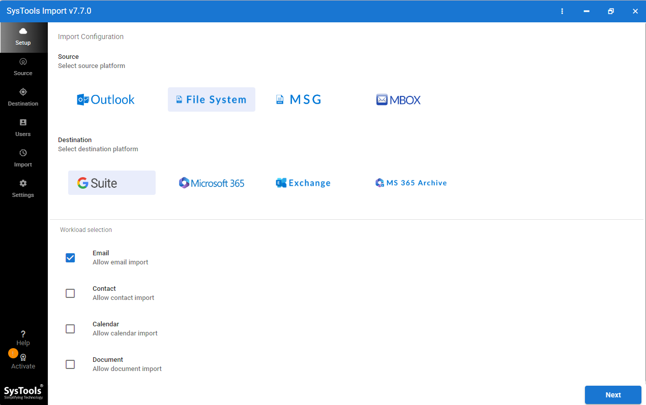 launch Windows Live Mail to Google Workspace Importer