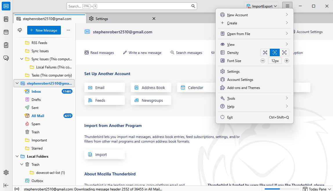 open Thunderbird menu