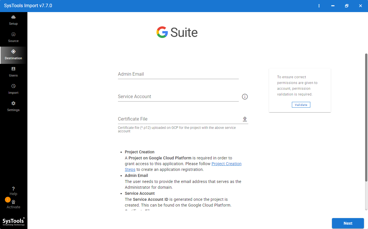 enter Google Workspace server details