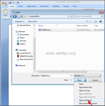 the file is corrupted and cannot be opened word 2016