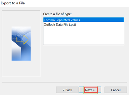 select CSV option