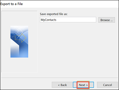 click on next to Export Outlook Contacts to Android Phone