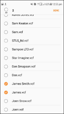 select multiple VCF Contacts file