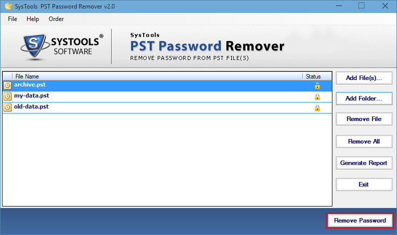 choose Remove Password button
