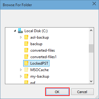 Locate PST file and click Ok button