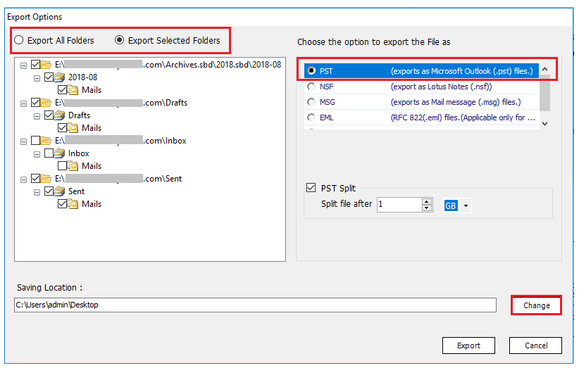 export thunderbird message storage type to pst