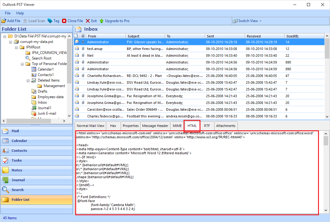 View Outlook Mail in Browser HTML Format