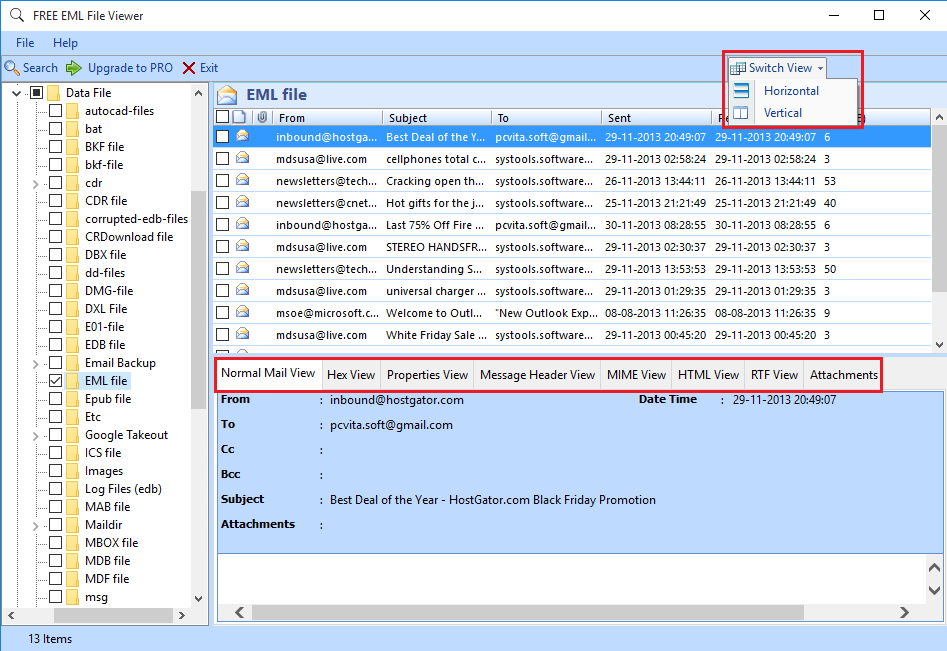 View EML Files in Different Preview Modes