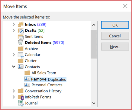 drag and drop all contacts in new folder