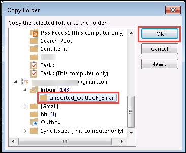 select Gmail folder to import Outlook 2016 emails