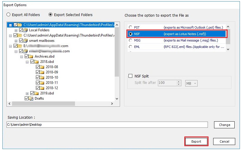 export thunderbird to lotus notes