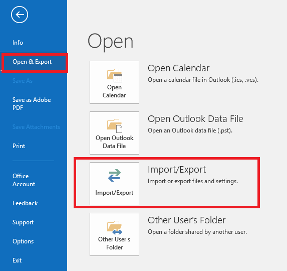 open import export option