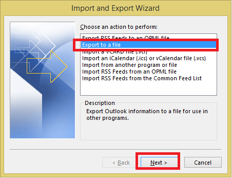 export the contacts to a file