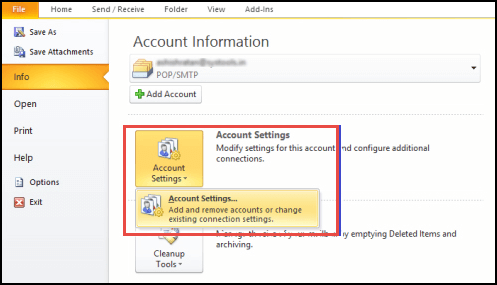 In file menu, choose Account Settings