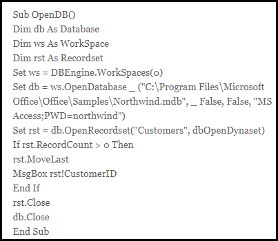 VBA Code to open MS Access password protected file