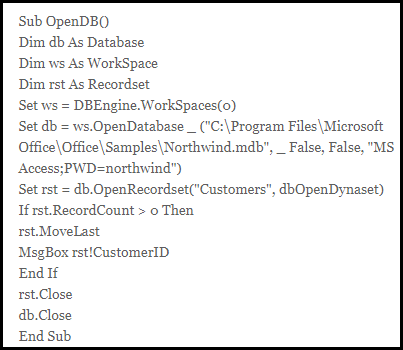 VBA code