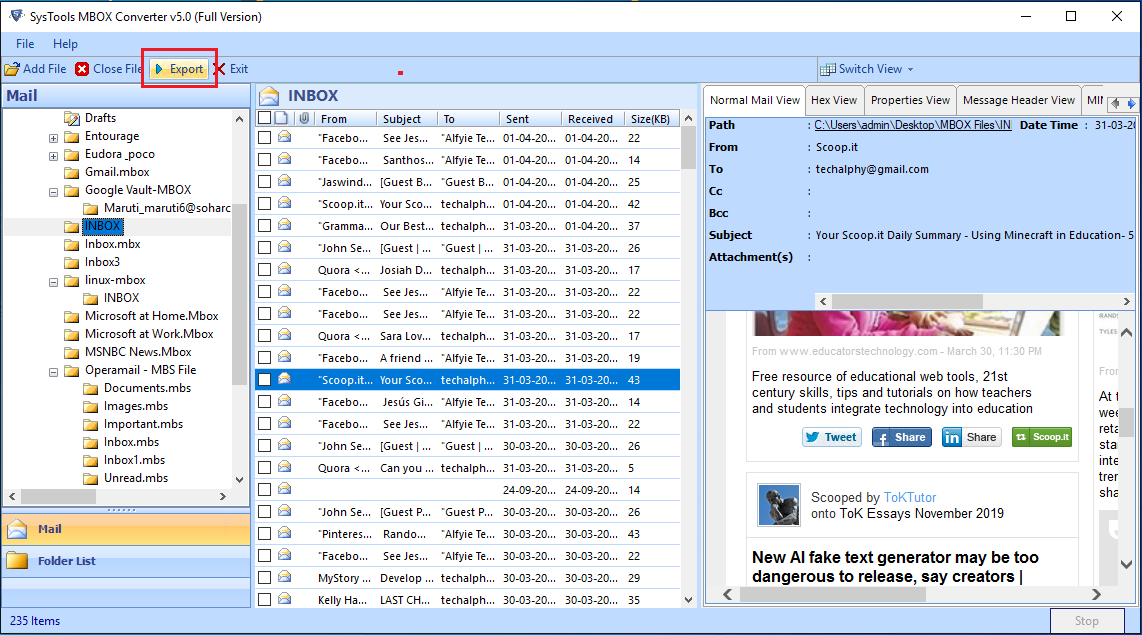 convert mbox to pst manually