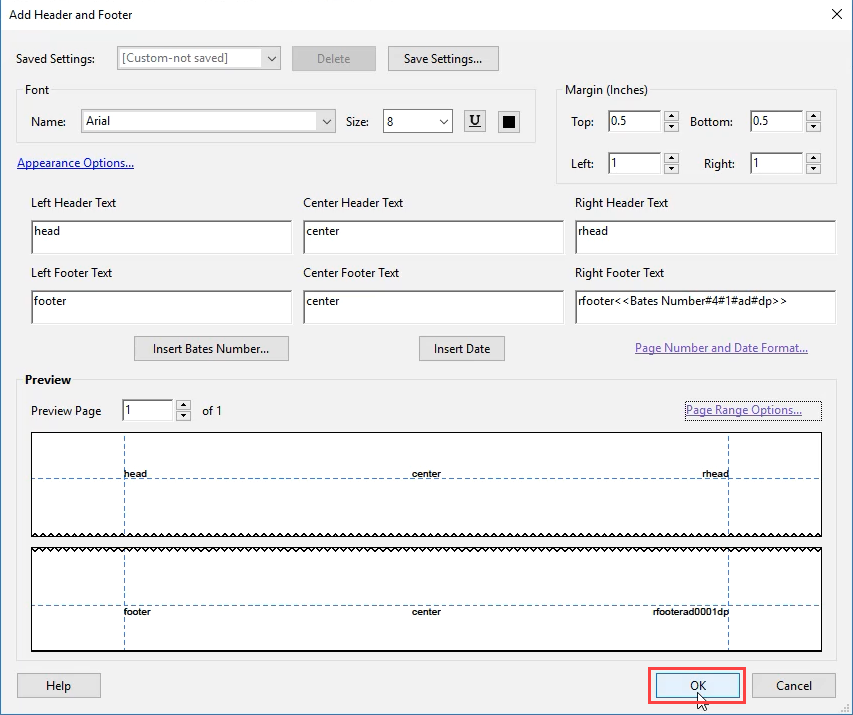 Start PDF Bates numbering