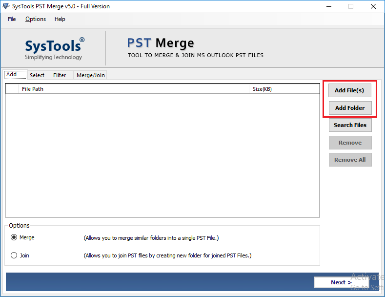 Select Outlook PST Contacts