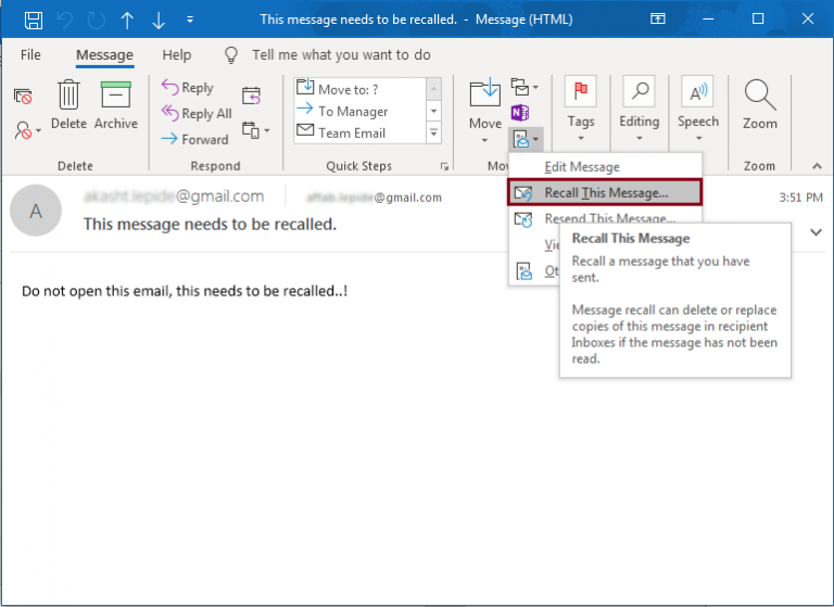 Recall Email Message In Outlook 2019, 2016, 2013 How To