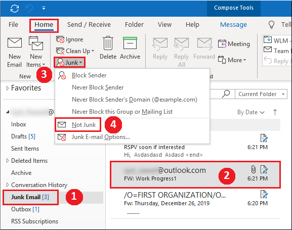 how to send emails to junk folder outlook
