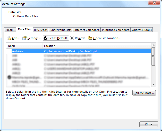 Set Default to Copy Outlook Folder Structure