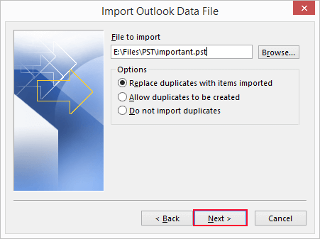 Import PST File Data into MS Outlook 2019