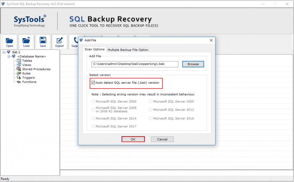 Auto Detect SQL BAK File Version