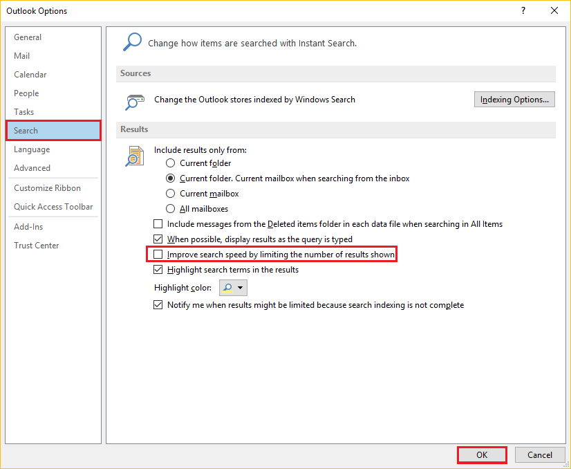 Increase Outlook Search Results