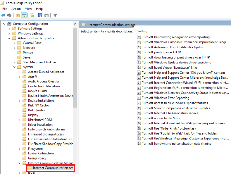 Internet Communication Settings