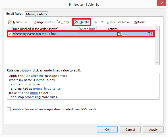 Delete - Outlook Rules Do Not Work