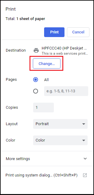 select the change option