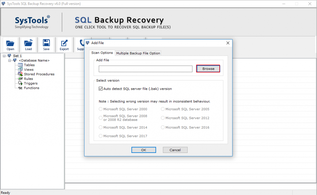 Add SQL BAK File to Create Database Backup in SQL Server