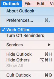 Work Offline for Solve Mac Outlook Not Syncing with Exchange Server