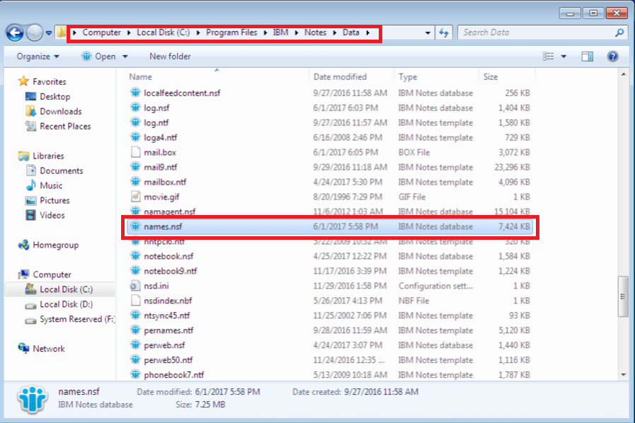 Lotus Notes Names.nsf File Location