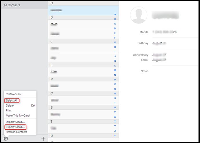 export iPhone contacts to Gmail
