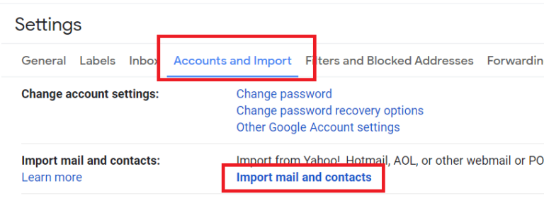 click on the "Import Mail and Contact