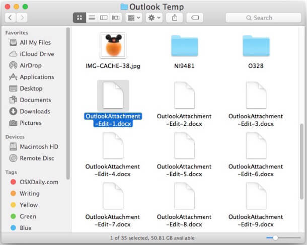 open Outlook Temp cache folde