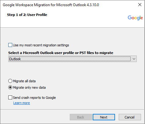select outlook profile or pst file