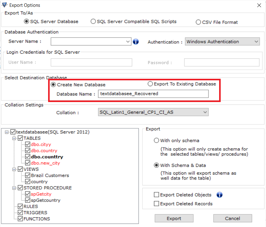 Export Data to New Database