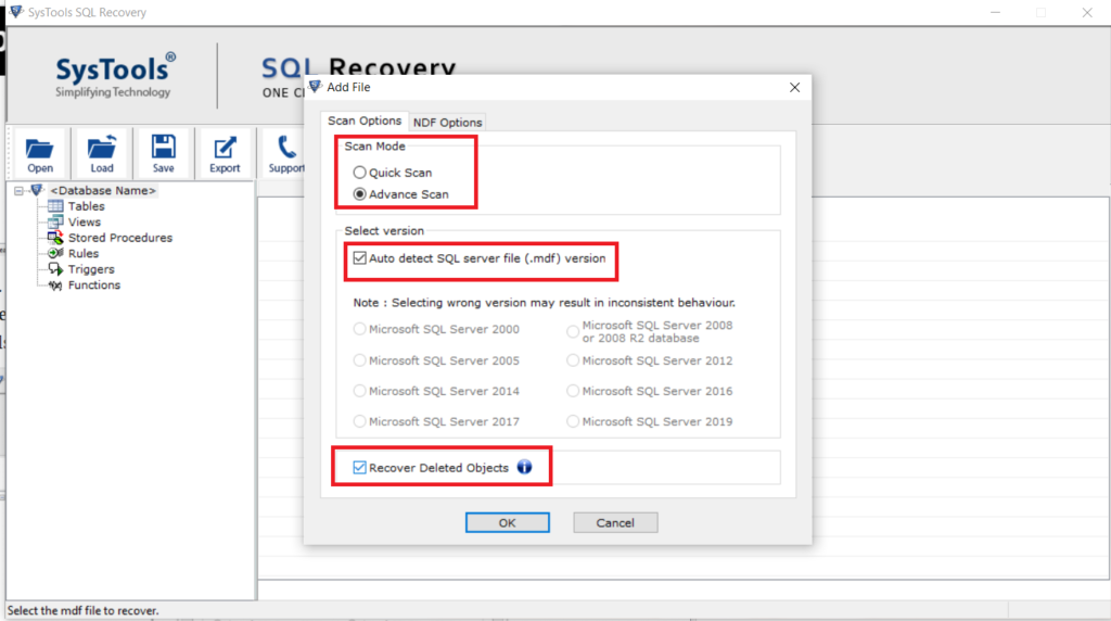 Select SQL Server .mdf file version